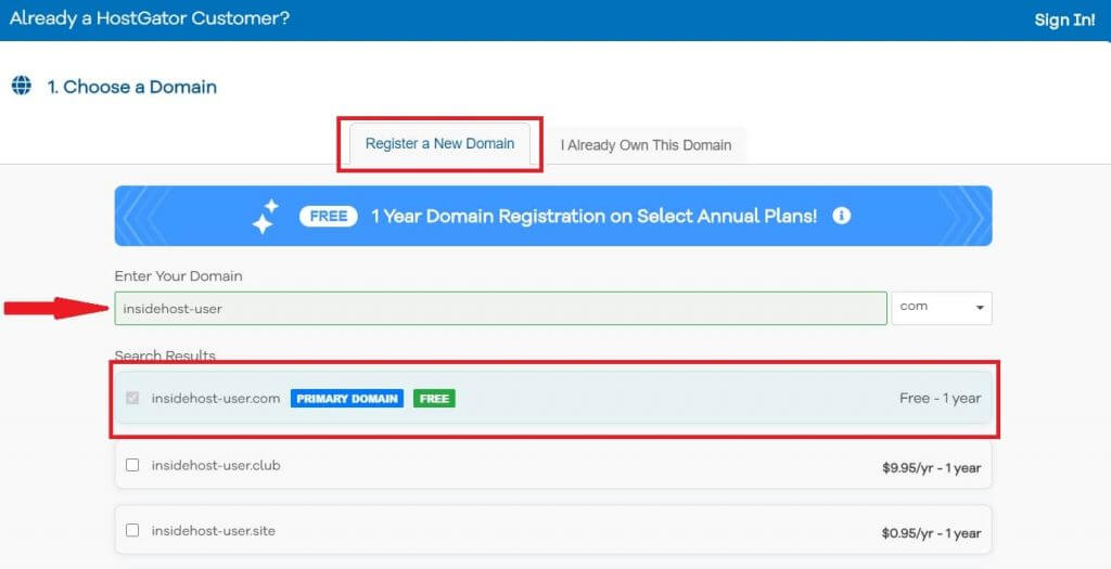 Register Your Free Domain