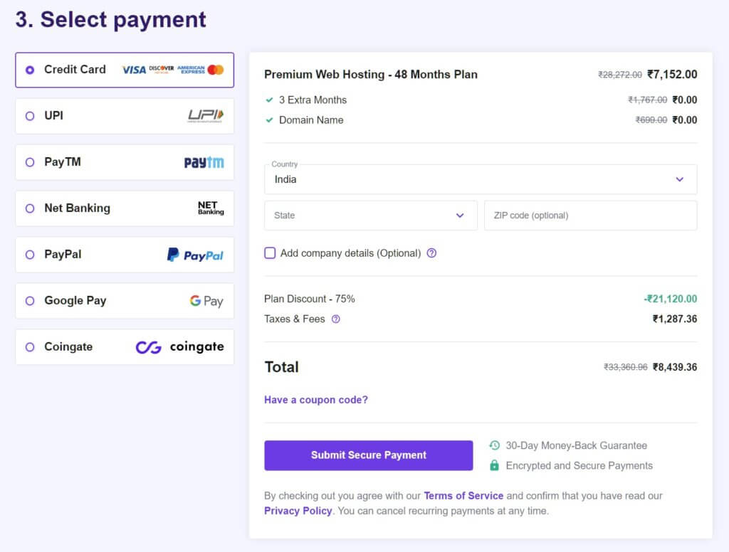 Hostinger Payment Options