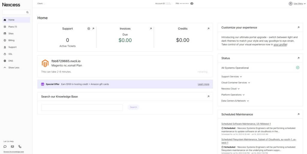 Nexcess Magento Dashboard