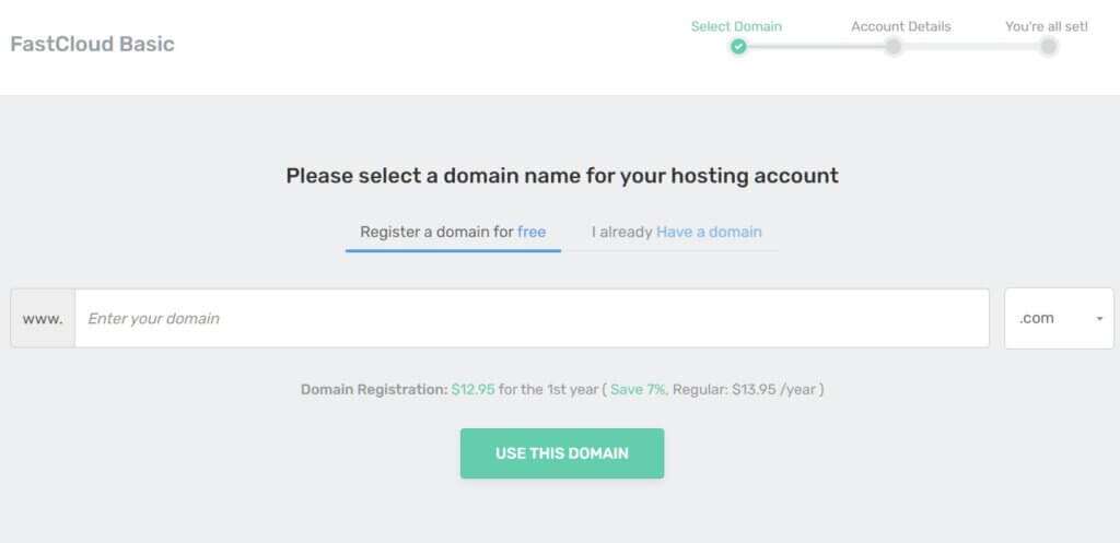 Register a Free Domain with Fastcomet